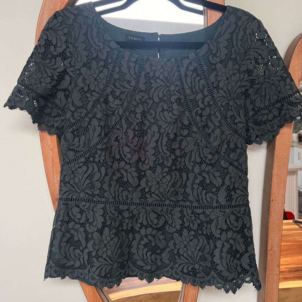 Talbots Elegant Black Lace Blouse